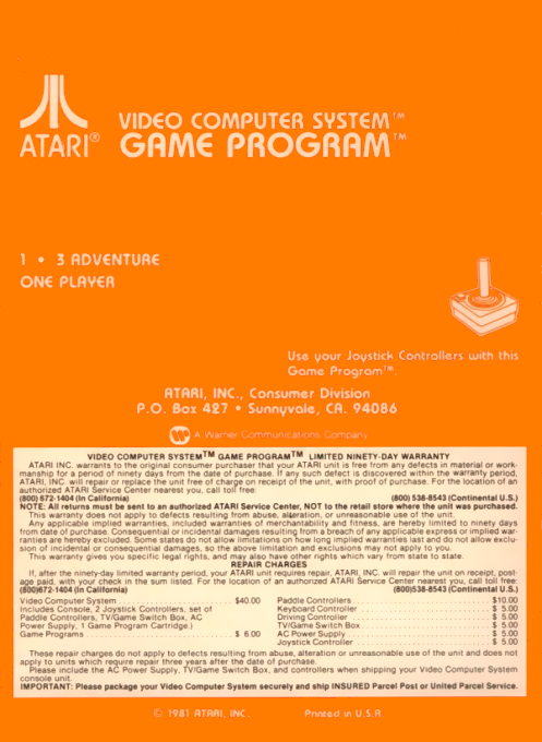 Adventure — Box back