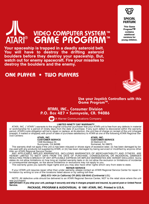 Asteroids — Box back