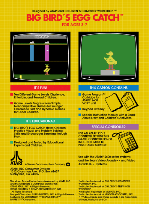 Big Bird's Egg Catch — Box back