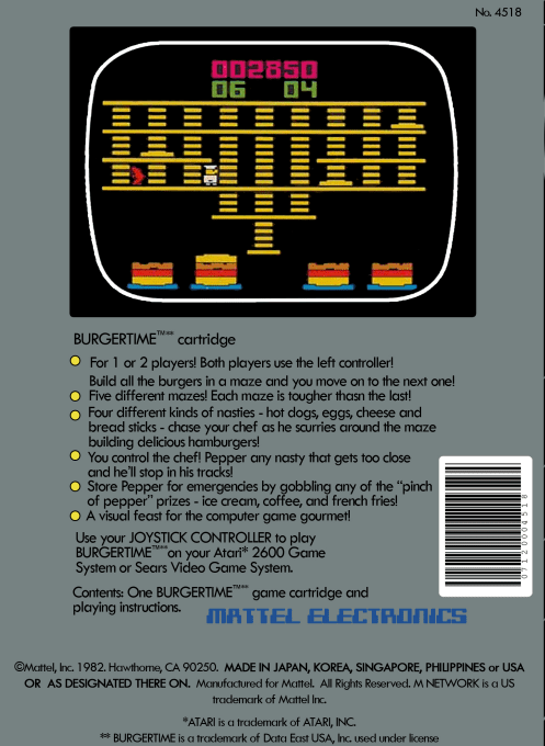 Burgertime — Box back