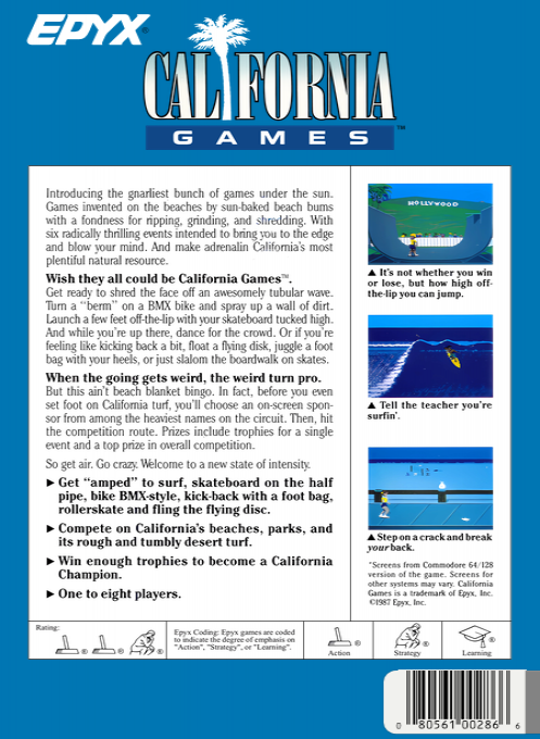 California Games — Box back