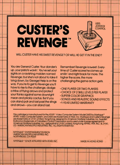Custer's Revenge — Box back