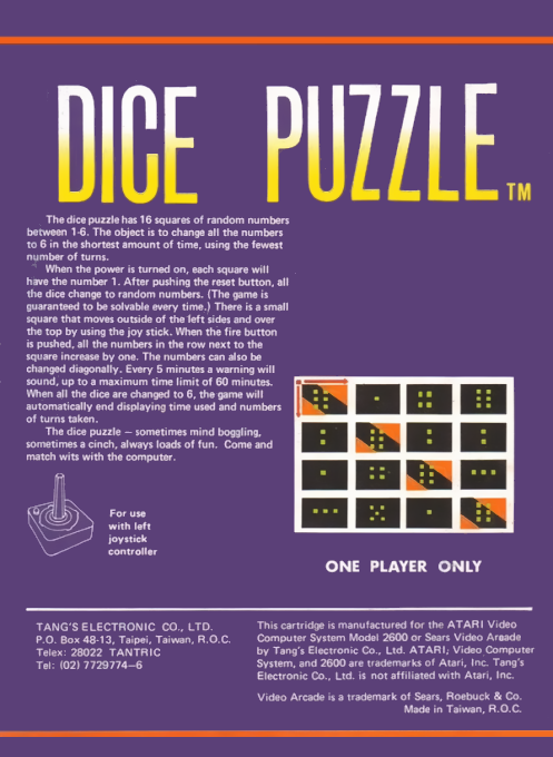 Dice Puzzle — Box back