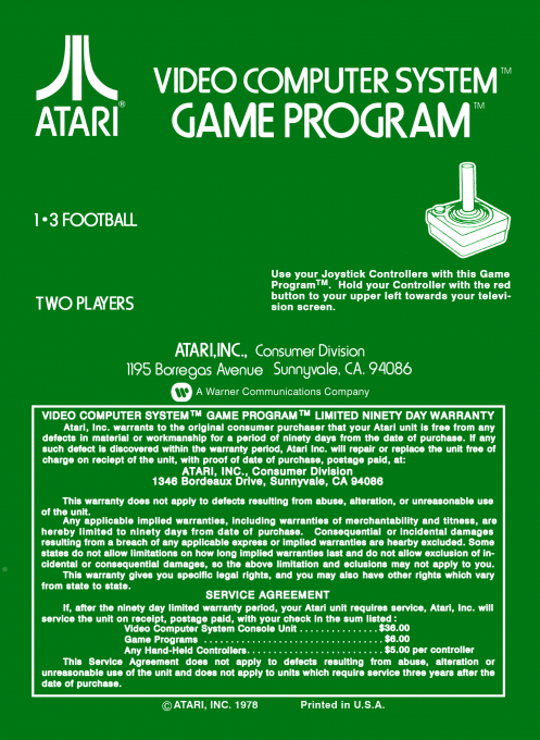 Football — Box back