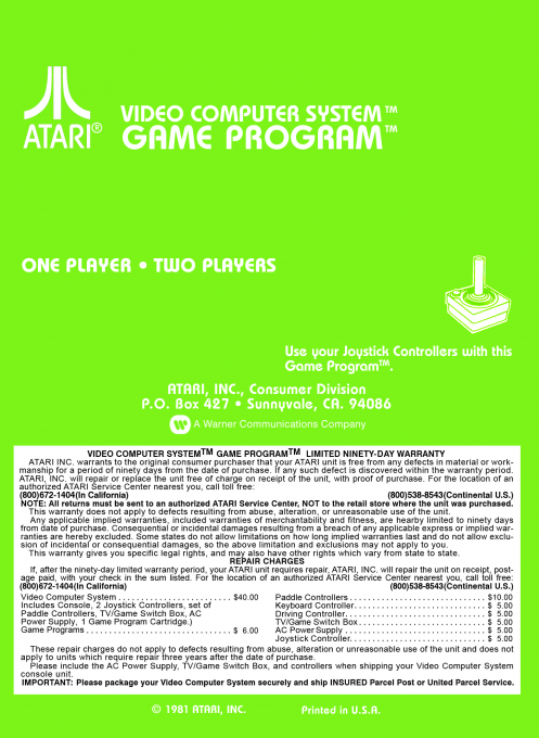 Golf — Box back