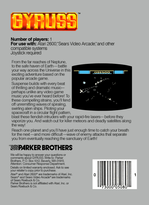 Gyruss — Box back