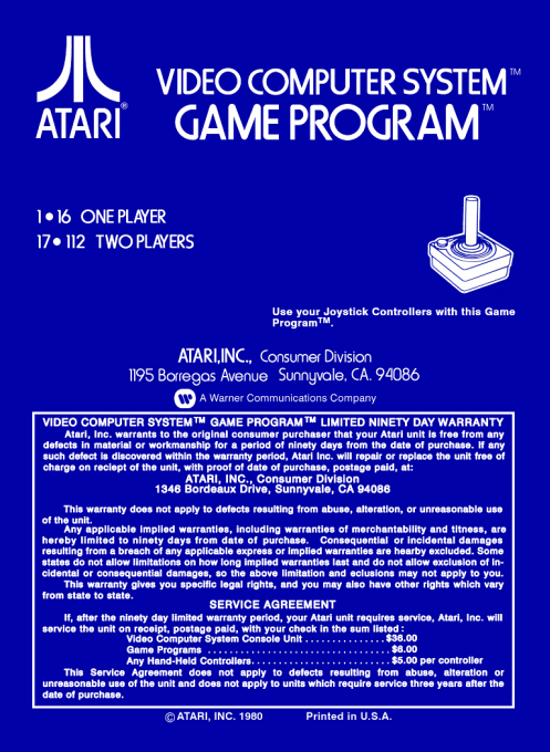 Space Invaders — Box back