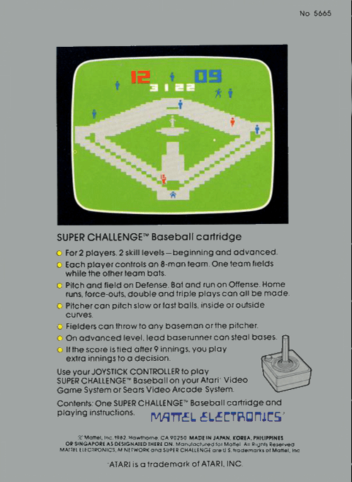 Super Challenge Baseball — Box back