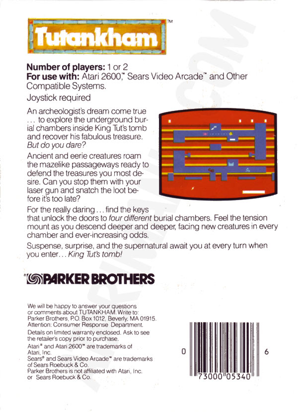 Tutankham — Box back