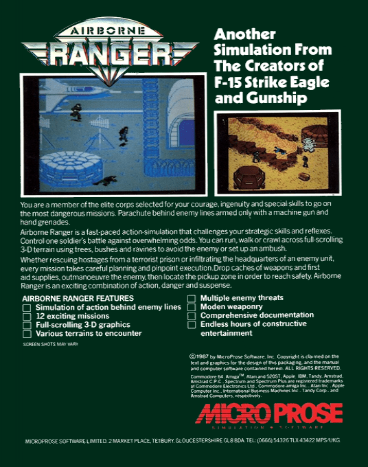 Airborne Ranger — Box back