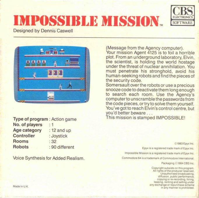 Impossible Mission — Box back