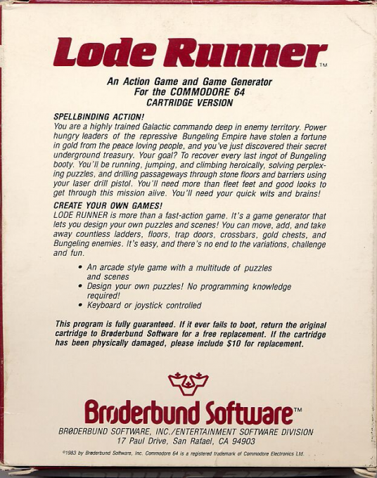 Lode Runner — Box back