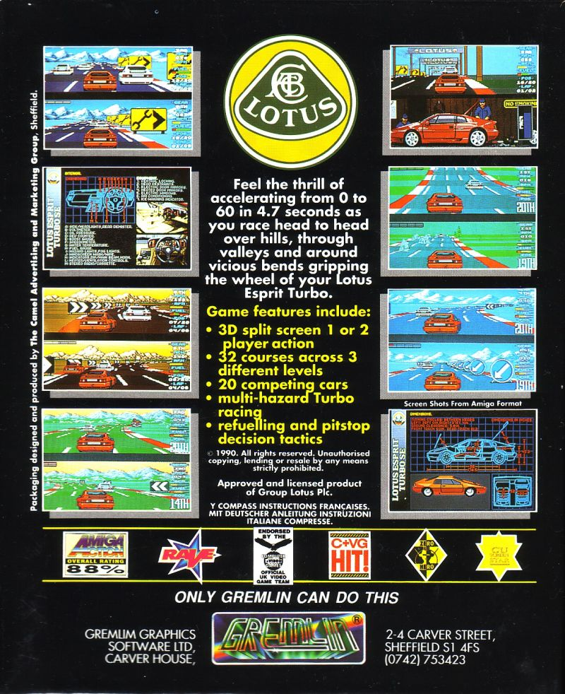 Lotus Esprit Turbo Challenge — Box back