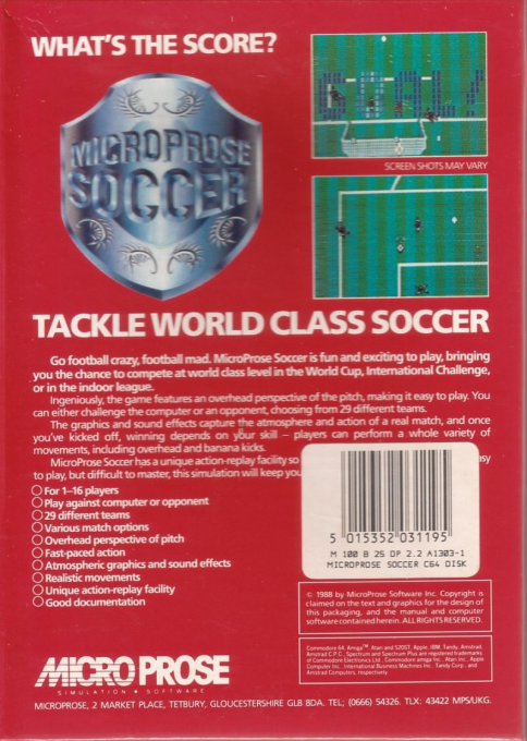 Microprose Soccer — Box back