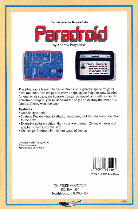 Paradroid — Box back