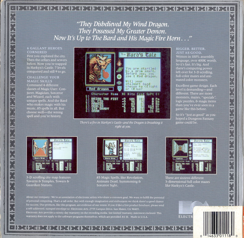 The Bard's Tale : Tales of the Unknown — Box back