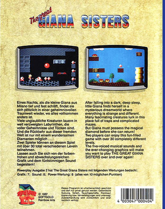 The Great Giana Sisters — Box back