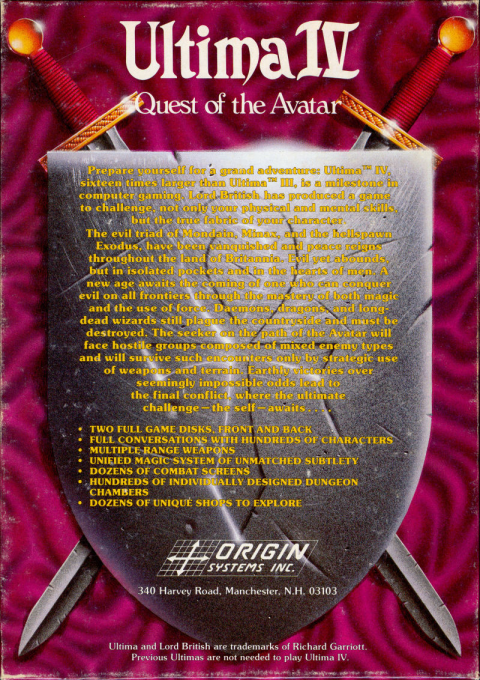 Ultima IV : Quest of the Avatar (Homebrew) — Box back