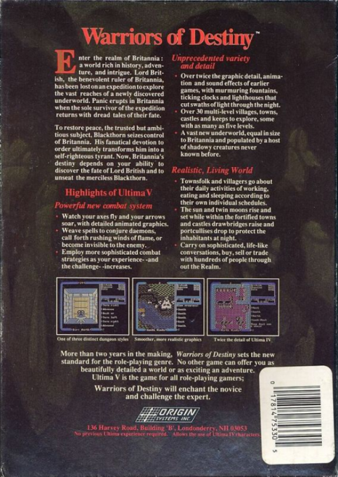 Ultima V : Warriors of Destiny — Box back