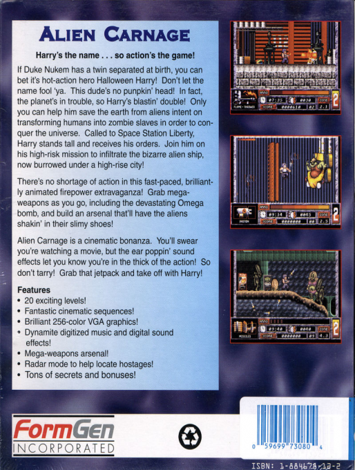 Alien Carnage — Box back