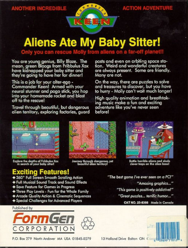 Commander Keen : Aliens Ate My Babysitter! — Box back