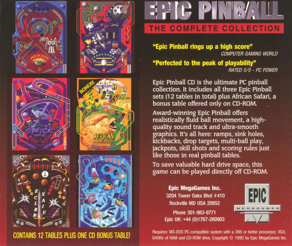 Epic Pinball : The Complete Collection — Box back
