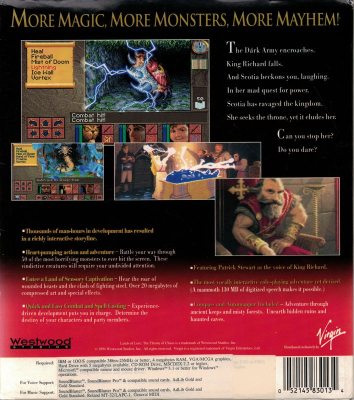 Lands Of Lore : The Throne Of Chaos — Box back