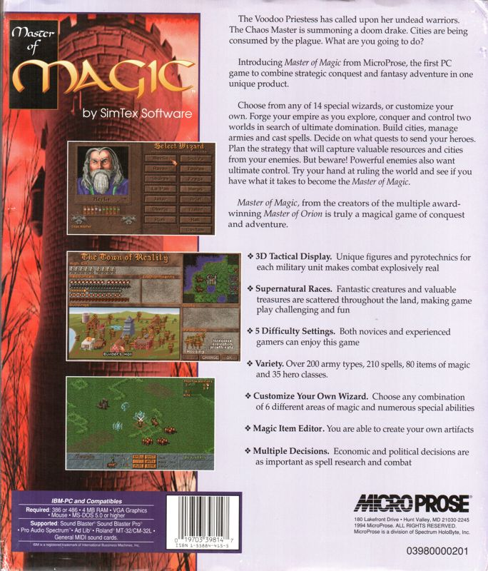 Master of Magic — Box back