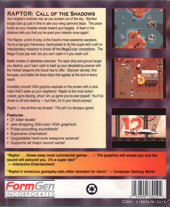 Raptor : Call of the Shadows — Box back