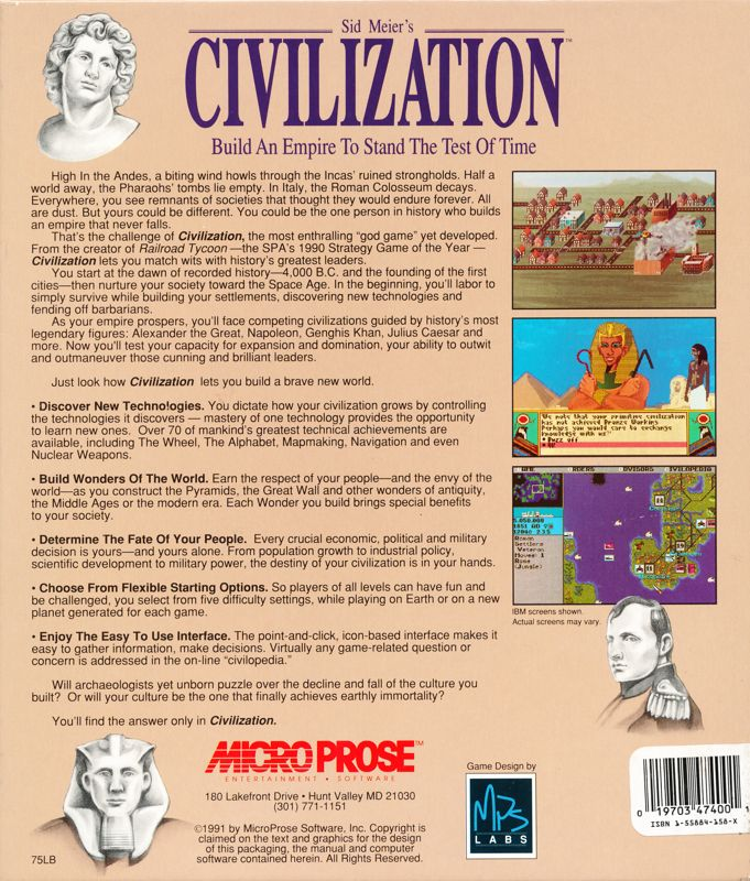 Sid Meier's Civilization — Box back