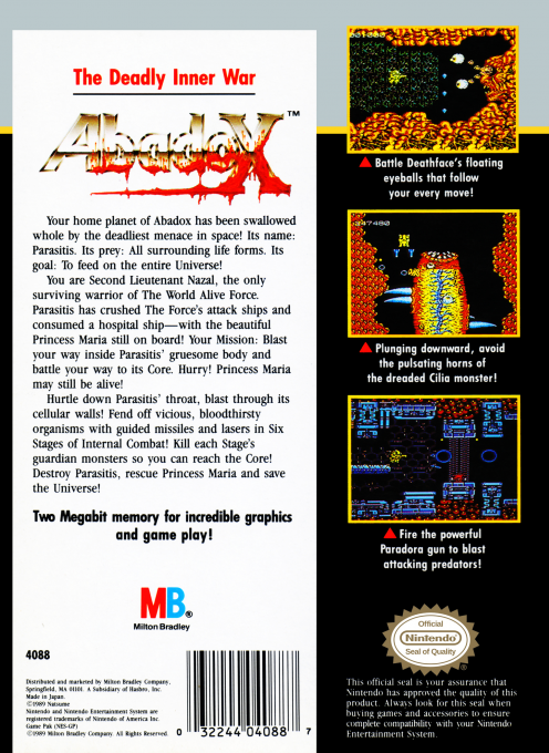 Abadox : The Deadly Inner War — Box back