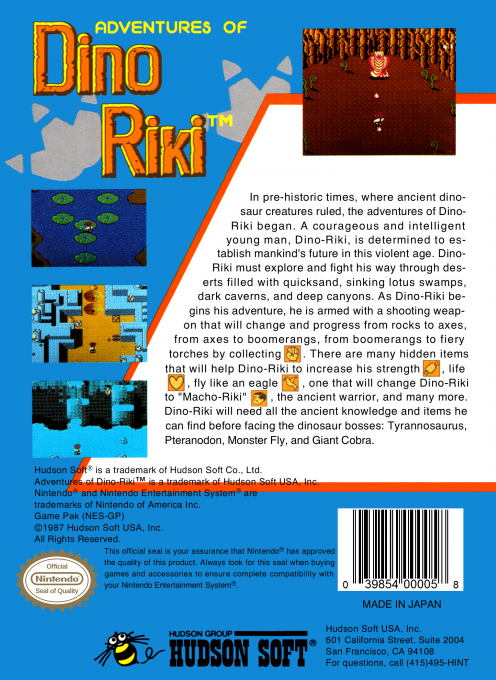 Adventures of Dino Riki — Box back