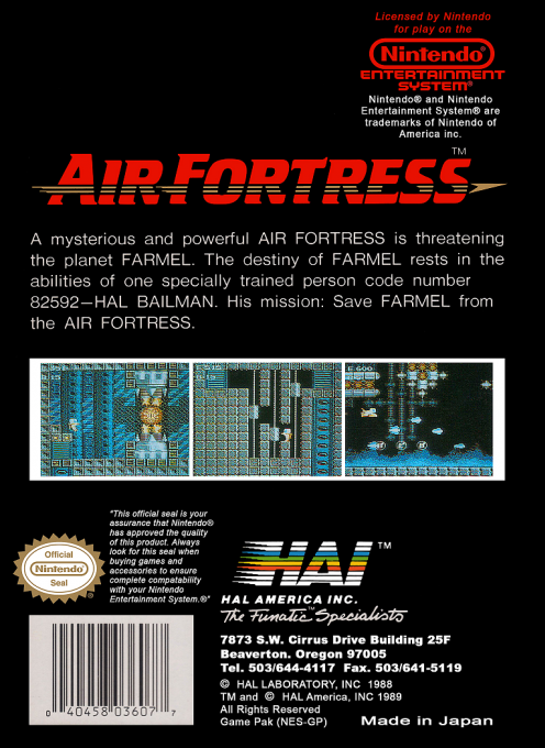 Air Fortress — Box back