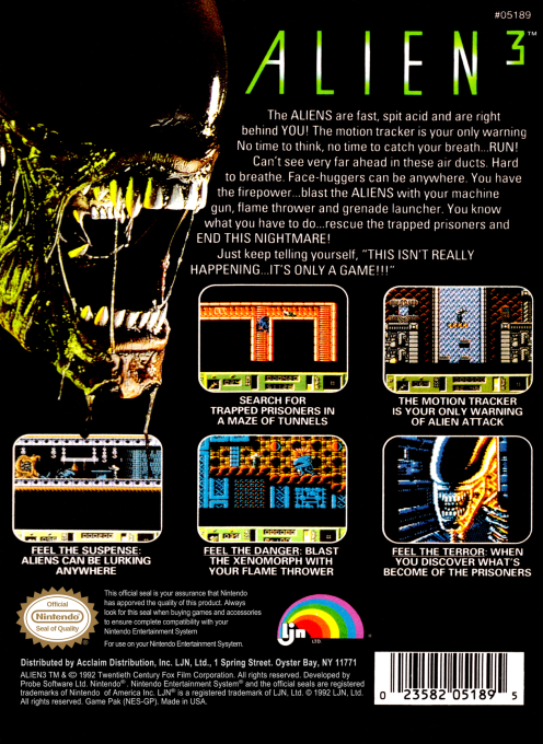 Alien 3 — Box back