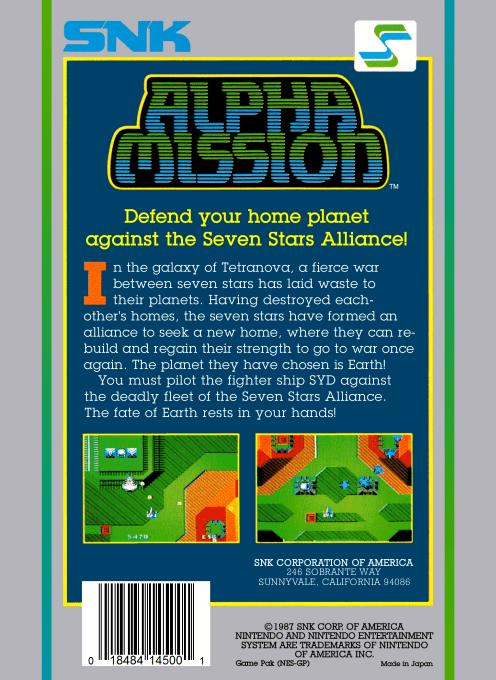 Alpha Mission — Box back