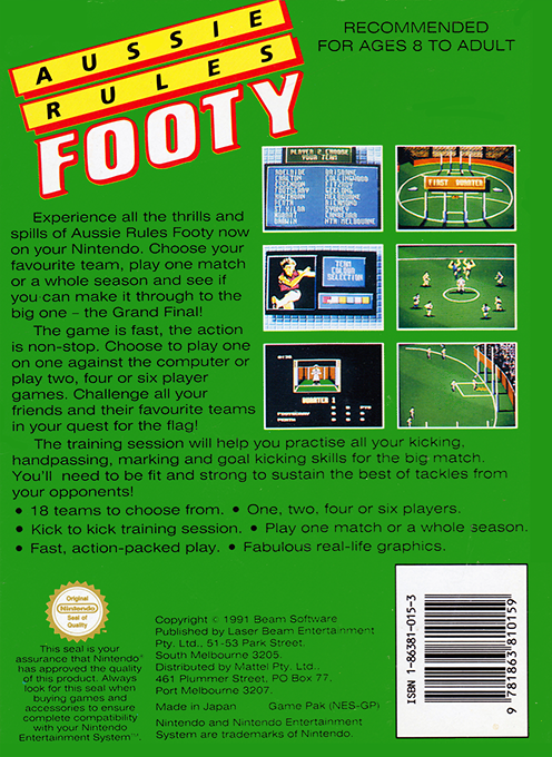 Aussie Rules Footy — Box back