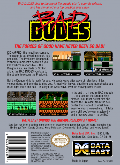 Bad Dudes — Box back