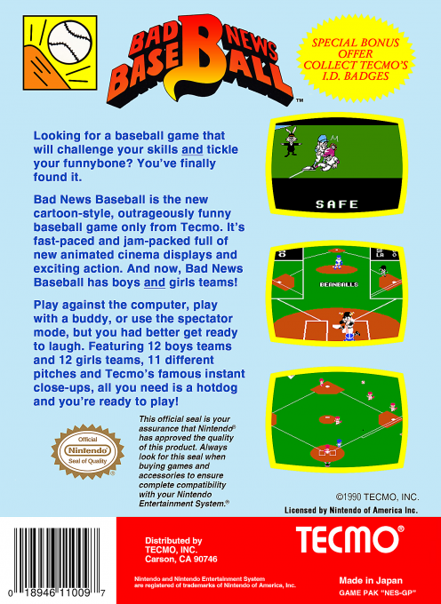 Bad News Baseball — Box back