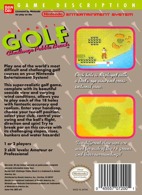 Bandai Golf : Challenge Pebble Beach — Box back