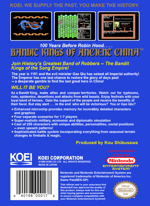 Bandit Kings of Ancient China — Box back