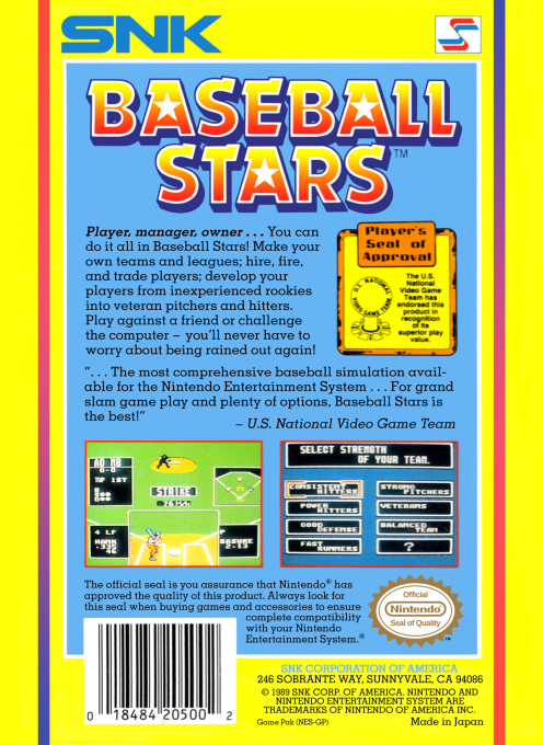 Baseball Stars — Box back