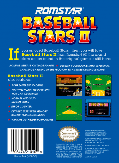 Baseball Stars II — Box back