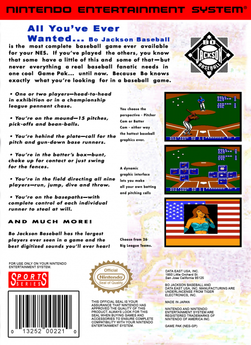 Bo Jackson Baseball — Box back