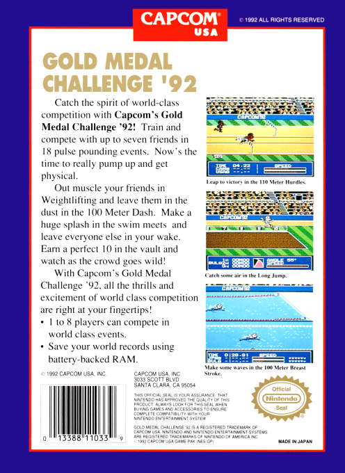 Capcom's Gold Medal Challenge '92 — Box back