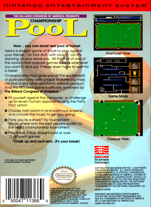 Championship Pool — Box back