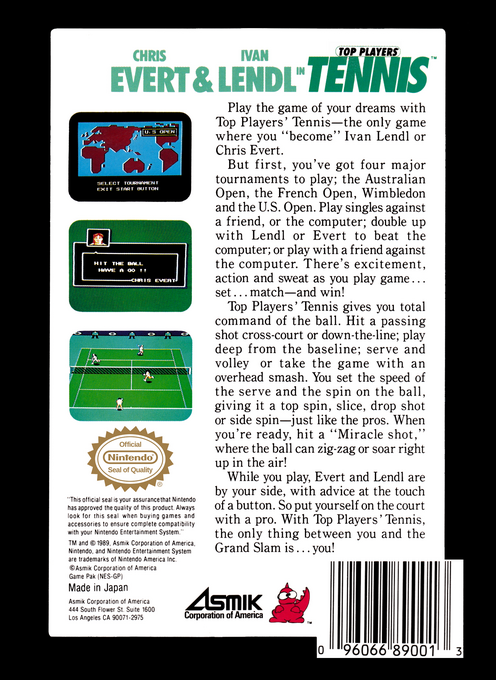 Chris Evert & Ivan Lendl in Top Players' Tennis — Box back