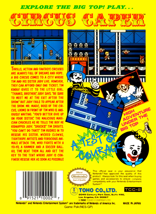 Circus Caper — Box back