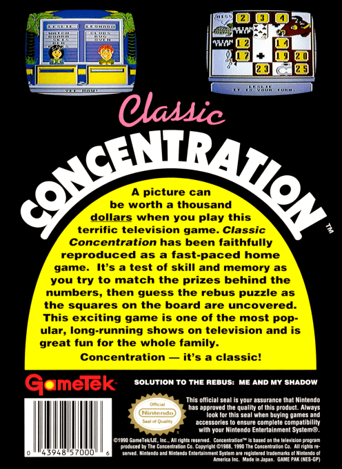 Classic Concentration — Box back