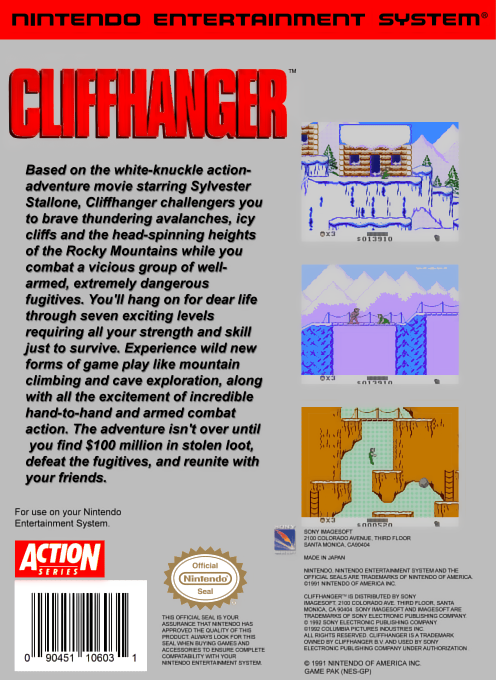 Cliffhanger — Box back