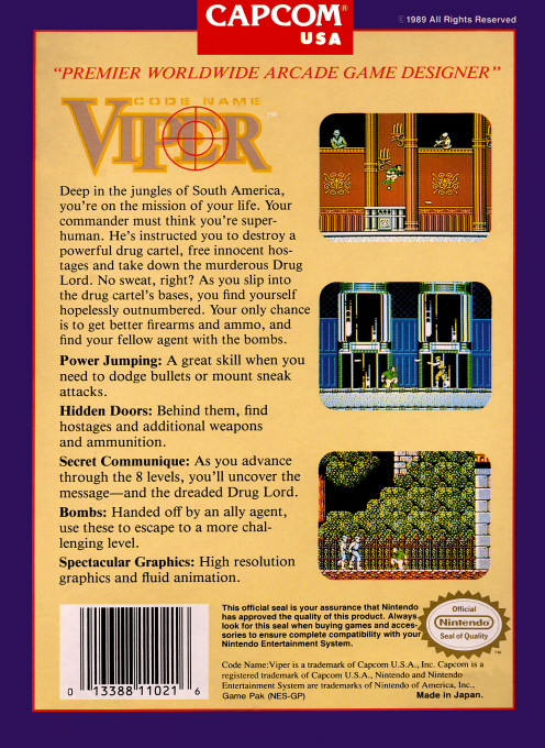 Code Name : Viper — Box back
